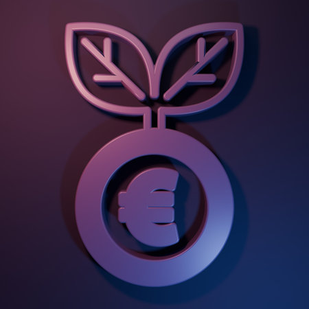 Purple Euro plant icon isolated on purple-blue background. Business investment growth concept. Money...
