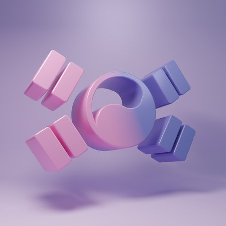 Purple South Korea flag icon isolated on purple background. Minimalism concept. 3D render...