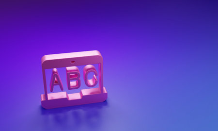 Pink E-learning of different foreign languages icon isolated on purple-blue background. Minimalism...