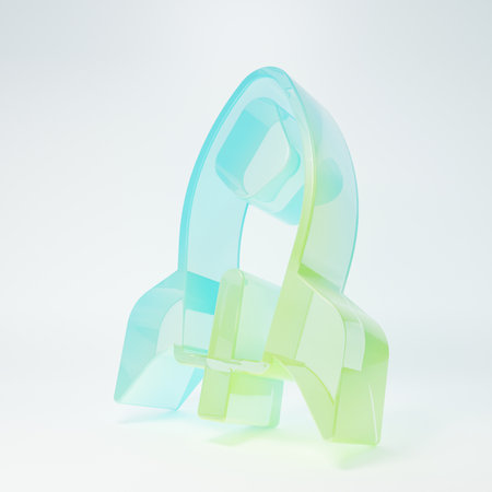 Frosted glass Rocket ship icon isolated on white background. Space travel. Minimalism concept. 3D...