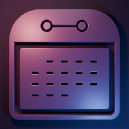 Purple Calendar icon isolated on purple-blue background. Event reminder symbol. Minimalism concept....