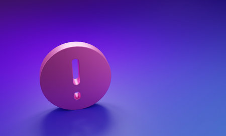 Pink Speech bubble and Exclamation icon isolated on purple-blue background. FAQ sign. Minimalism...