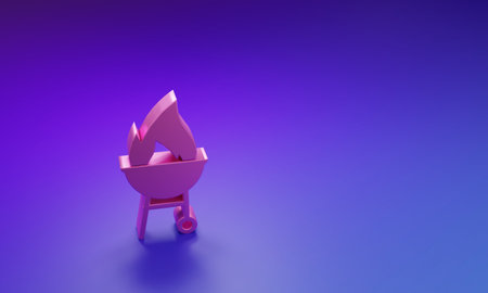 Pink Barbecue grill icon isolated on purple-blue background. BBQ grill party. Minimalism concept. 3D render illustration.の写真素材