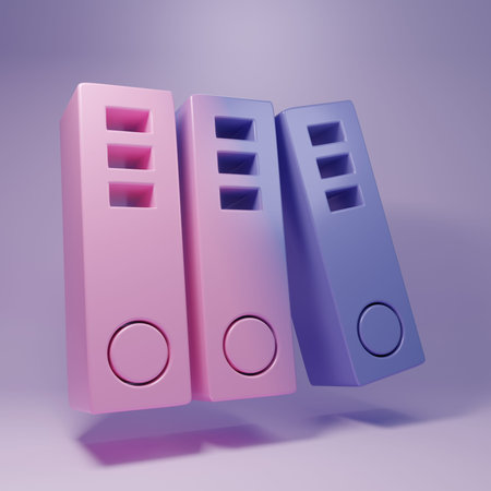Purple Office folders with papers and documents icon isolated on purple background. Office binders. Archives folder sign. Minimalism concept. 3D render illustration.の写真素材