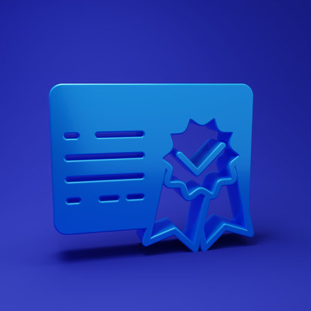 Blue Certificate template icon isolated on blue background. Achievement, award, degree, grant,...
