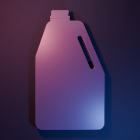 Purple Household chemicals bottle icon isolated on purple-blue background. Liquid detergent or soap, stain remover, laundry bleach. Minimalism concept. 3D render illustration.の写真素材