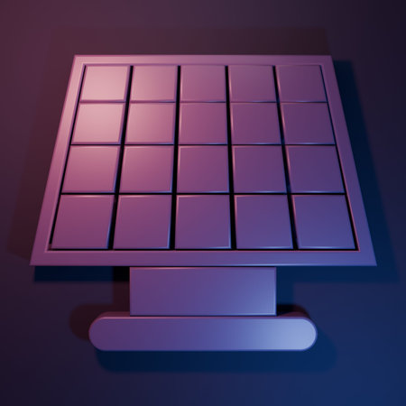 Purple Solar energy panel icon isolated on purple-blue background. Minimalism concept. 3D render illustration.の写真素材