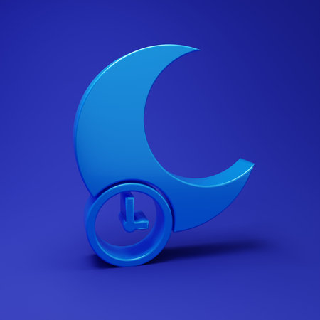 Blue Sleeping moon icon isolated on blue background. Minimalism concept. 3D render illustration.