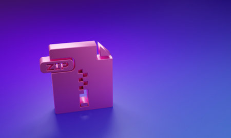 Pink ZIP file document. Download zip button icon isolated on purple-blue background. ZIP file...