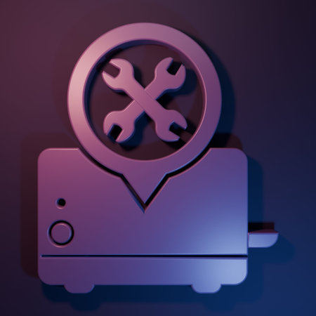 Purple Toaster with screwdriver and wrench icon isolated on purple-blue background. Adjusting,...
