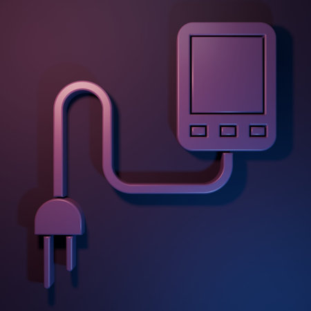 Purple Sensor icon isolated on purple-blue background. Minimalism concept. 3D render illustration.の写真素材