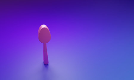 Pink Spoon icon isolated on purple-blue background. Cooking utensil. Cutlery sign. Minimalism concept. 3D render illustration.の写真素材