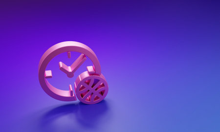 Pink Clock with basketball ball inside icon isolated on purple-blue background. Basketball time....