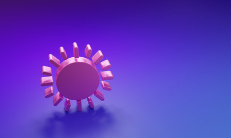 Pink Sun icon isolated on purple-blue background. Minimalism concept. 3D render illustration.の写真素材