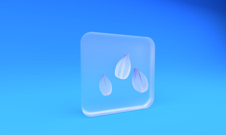 Frosted glass Sesame seeds icon isolated on blue background. Square frosted glass button. 3D render...