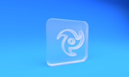 Frosted glass Tornado icon isolated on blue background. Cyclone, whirlwind, storm funnel, hurricane wind or twister weather icon. Square frosted glass button. 3D render illustration.の写真素材