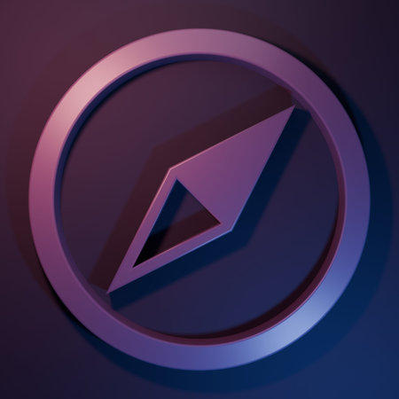 Purple Wind rose icon isolated on purple-blue background. Compass icon for travel. Navigation...