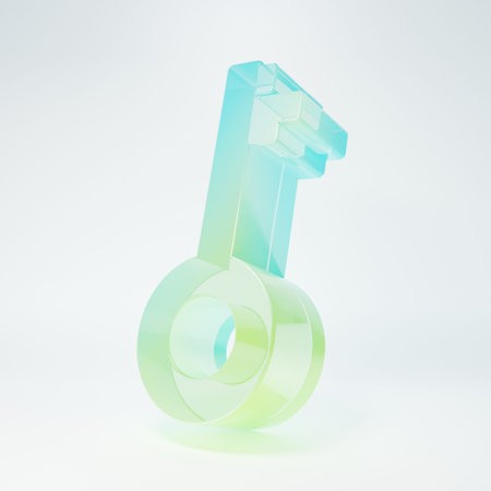 Frosted glass Old key icon isolated on white background. Minimalism concept. 3D render illustration.の写真素材