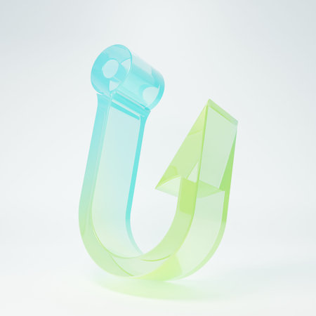 Frosted glass Fishing hook icon isolated on white background. Fishing tackle. Minimalism concept. 3D render illustration.の写真素材