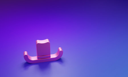 Pink Man hat with ribbon icon isolated on purple-blue background. Minimalism concept. 3D render illustration.の写真素材