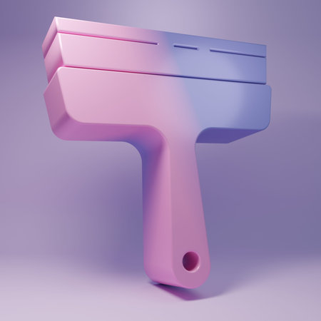 Purple Cleaning service with rubber cleaner for windows icon isolated on purple background. Squeegee, scraper, wiper. Minimalism concept. 3D render illustration.の写真素材