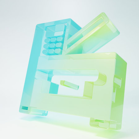 Frosted glass Office multifunction printer copy machine icon isolated on white background. Minimalism concept. 3D render illustration.の写真素材