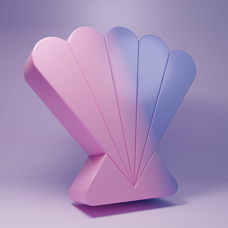Purple Scallop sea shell icon isolated on purple background. Seashell sign. Minimalism concept. 3D...