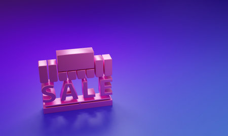 Pink Shopping building or market store icon isolated on purple-blue background. Supermarket sale concept. Minimalism concept. 3D render illustration.の写真素材