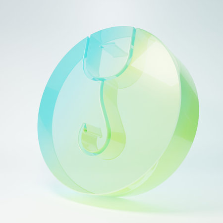 Frosted glass Fishing hook icon isolated on white background. Fishing tackle. Minimalism concept. 3D render illustration.の写真素材
