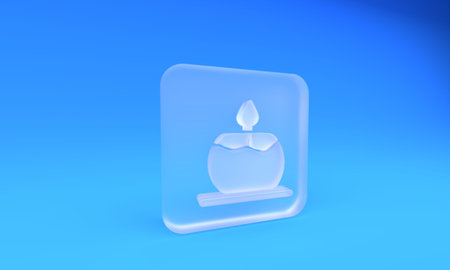Frosted glass Aroma candle icon isolated on blue background. Square frosted glass button. 3D render illustration.の写真素材