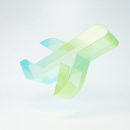 Frosted glass Plane icon isolated on white background. Flying airplane icon. Airliner sign. Minimalism concept. 3D render illustration.の写真素材