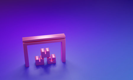 Pink Warehouse icon isolated on purple-blue background. Minimalism concept. 3D render illustration.