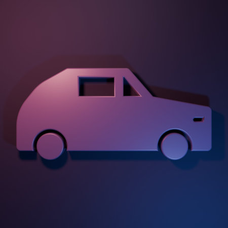 Purple Car icon isolated on purple-blue background. Minimalism concept. 3D render illustration.の写真素材
