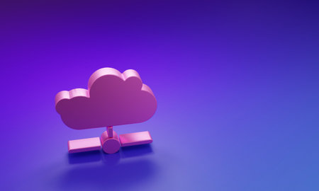Pink Network cloud connection icon isolated on purple-blue background. Social technology. Cloud computing concept. Minimalism concept. 3D render illustration.の写真素材