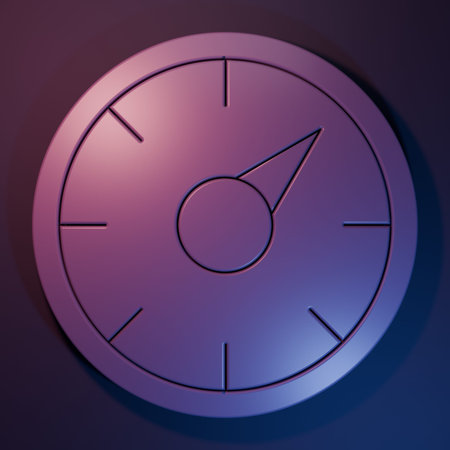 Purple Digital speed meter concept with 5G icon isolated on purple-blue background. Global network...