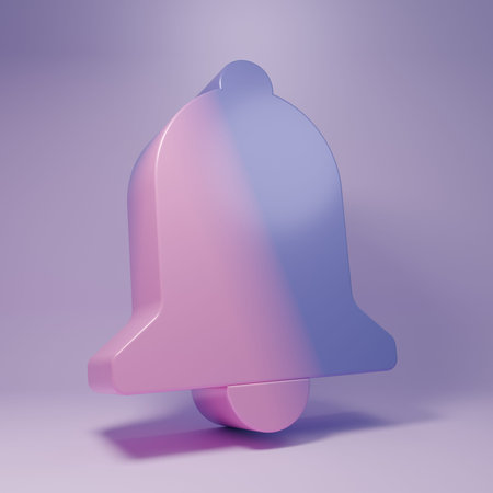 Purple Ringing bell icon isolated on purple background. Alarm symbol, service bell, handbell sign,...