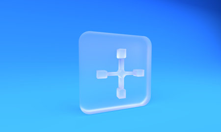 Frosted glass Wheel wrench icon isolated on blue background. Wheel brace. Square frosted glass button. 3D render illustration.の写真素材