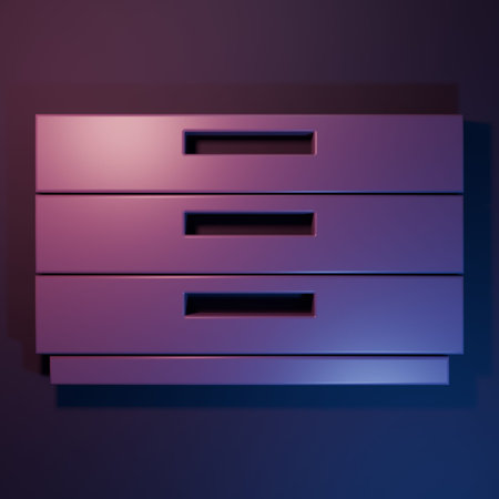 Purple Chest of drawers icon isolated on purple-blue background. Minimalism concept. 3D render illustration.の写真素材