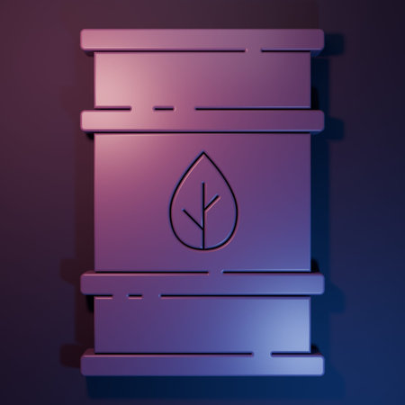 Purple Bio fuel barrel icon isolated on purple-blue background. Eco bio and canister. Green environment and recycle. Minimalism concept. 3D render illustration.の写真素材