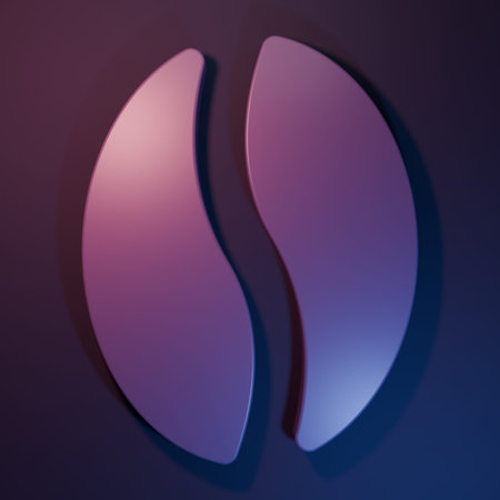 Purple Coffee beans icon isolated on purple-blue background. Minimalism concept. 3D render illustration.の写真素材