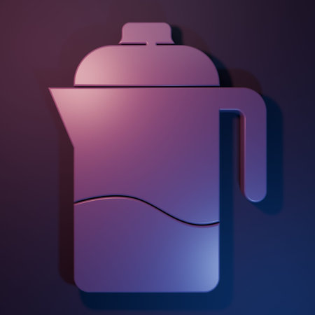 Purple French press icon isolated on purple-blue background. Minimalism concept. 3D render illustration.の写真素材