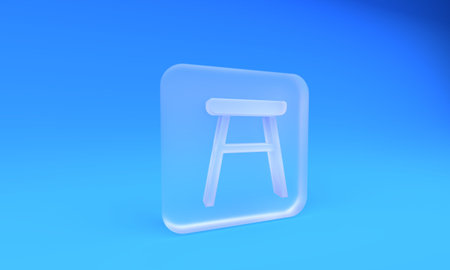 Frosted glass Chair icon isolated on blue background. Square frosted glass button. 3D render illustration.の写真素材