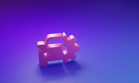 Pink Car service icon isolated on purple-blue background. Auto mechanic service. Mechanic service. Repair service auto mechanic. Maintenance sign. Minimalism concept. 3D render illustration.の写真素材