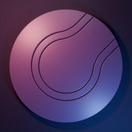 Purple Tennis ball icon isolated on purple-blue background. Sport equipment. Minimalism concept. 3D render illustration.の写真素材