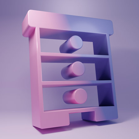 Purple Hive for bees icon isolated on purple background. Beehive symbol. Apiary and beekeeping. Sweet natural food. Minimalism concept. 3D render illustration.の写真素材