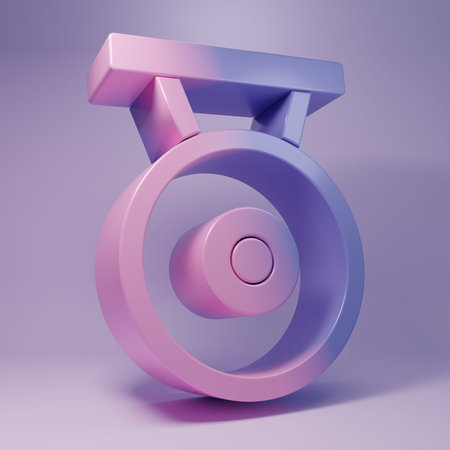 Purple Gong musical percussion instrument circular metal disc icon isolated on purple background. Minimalism concept. 3D render illustration.の写真素材