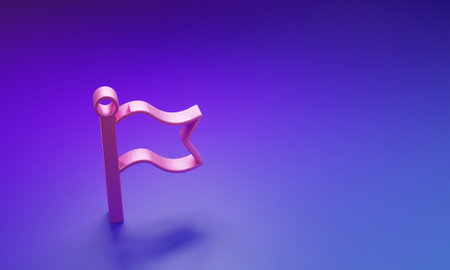 Pink Flag icon isolated on purple-blue background. Victory, winning and conquer adversity concept. Minimalism concept. 3D render illustration.の写真素材