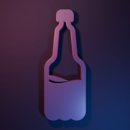 Purple Plastic beer bottle icon isolated on purple-blue background. Minimalism concept. 3D render illustration.の写真素材