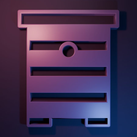 Purple Hive for bees icon isolated on purple-blue background. Beehive symbol. Apiary and beekeeping. Sweet natural food. Minimalism concept. 3D render illustration.の写真素材