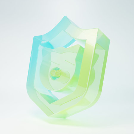 Frosted glass Shield with pig icon isolated on white background. Animal symbol. Minimalism concept. 3D render illustration.の写真素材
